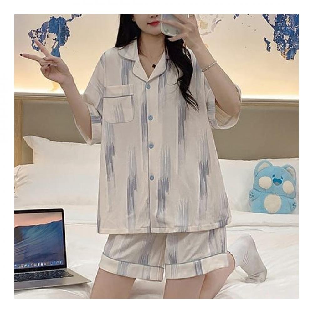 Navava Nt1563 Fresh Print Collar Short Sleeve Pajama Set