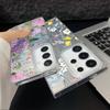 Motif Floral Plume Pailleté Étui de Téléphone Slim Pour Samsung S25 Ultra S24 FE S23 A56 A36 A16 A55 TPU Antichoc Bord Souple Paillettes Coque Arrière Rigide en PC
