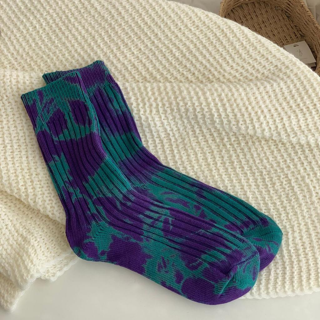 Socks Men'S Tie-Dye Old Retro Workwear Style Thick Needle High-Top Fashion Street Trend Breathable Mid-Tube Cotton Socks