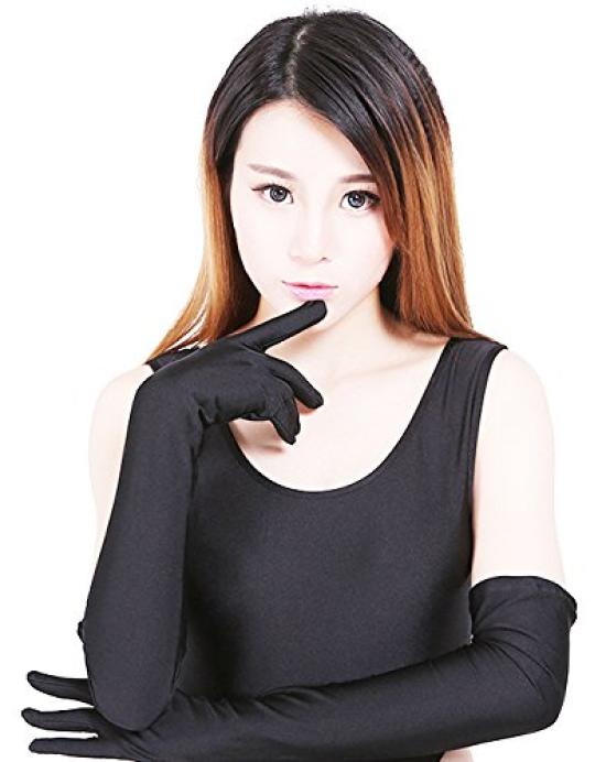 Smooth Knit Long Gloves Cosplay Gloves [Funny Club] (KN02) (Black)