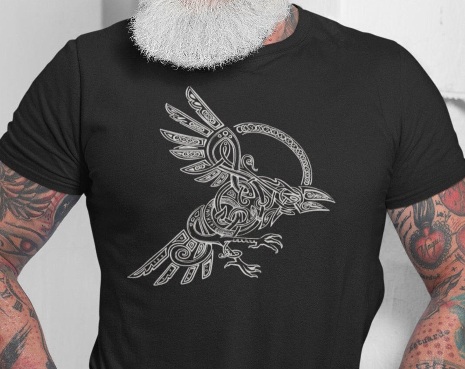Graphic Viking Crow Tee, ODIN RAVEN VIKING shirt, Animal Print TShirt Mens Unisex Tee, Vikings T-Shirt, Valhalla Tee, Norse Mythology Gift S