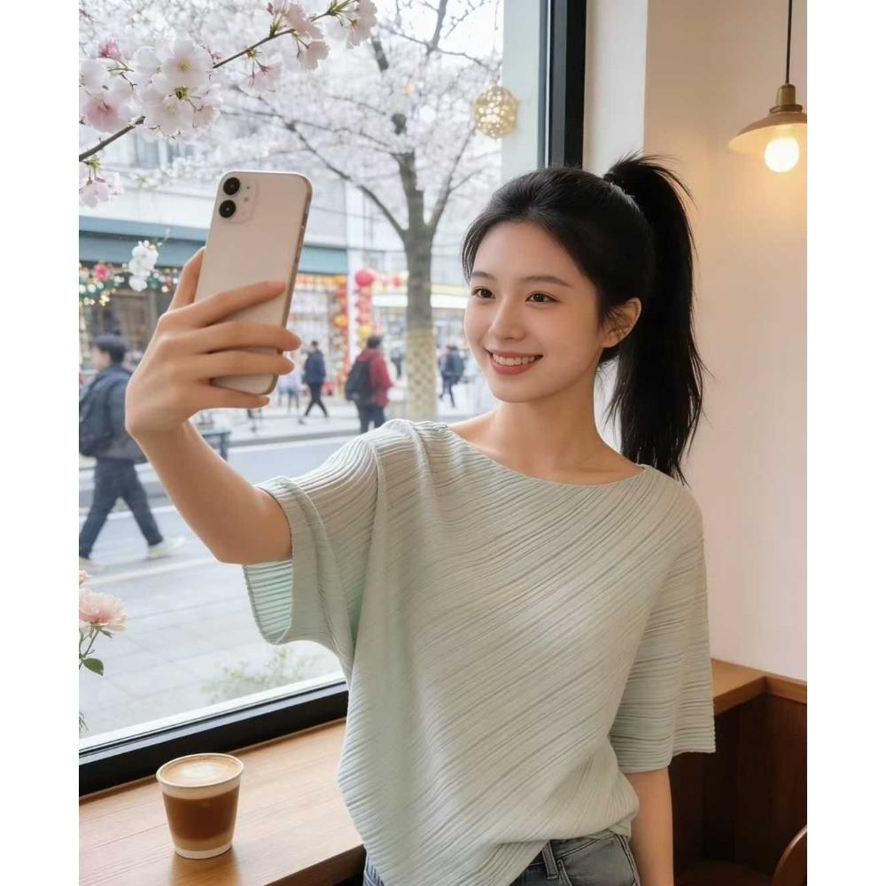 Retro Irregular Batwing Sleeve Off-shoulder Knitted Top for Women in Summer, Lightweight, Flirty Style, Wide Shoulder Blouse