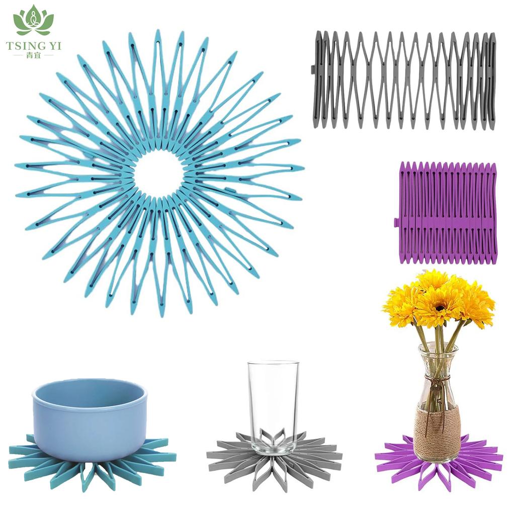 Hollow Out Flowers Silicone Coasters Heat Insulation Waterproof Anti-scald Mat Coaster Foldable Splicing Snap Design Home Cups