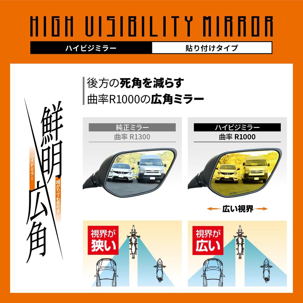 Daytona High Visibility Mirror for Wide Easy to See Even in Dim 29723 Motorcycles, Stick-on Mirror, Angle, Light, YAMAHA1, Gold,