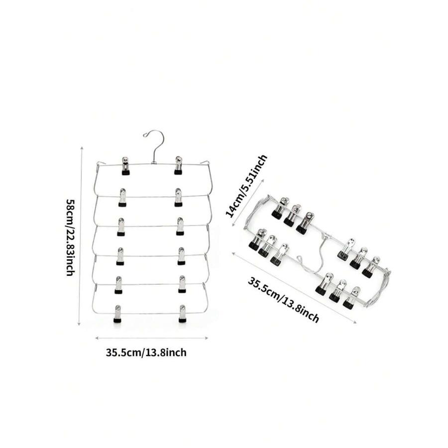 6-Tier Black Metal Skirt/Trouser Clip, Multi-Functional Storage Hanger