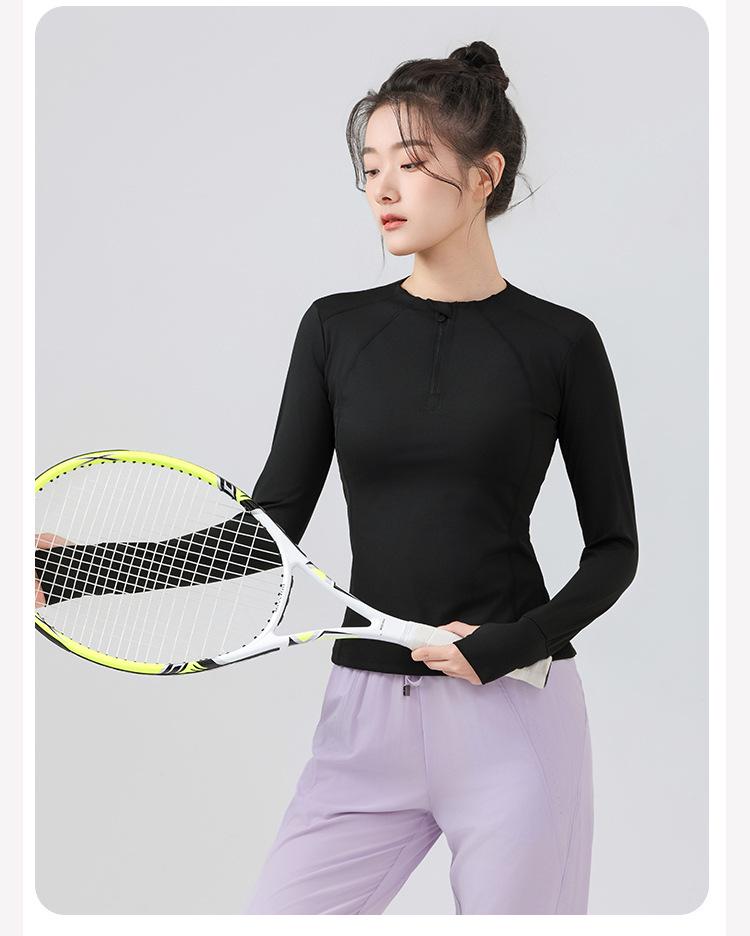 Damen Schnelltrocknendes Slim Fit Outdoor-Sportoberteil – Langarm Yoga & Lauf-Reißverschlusshemd