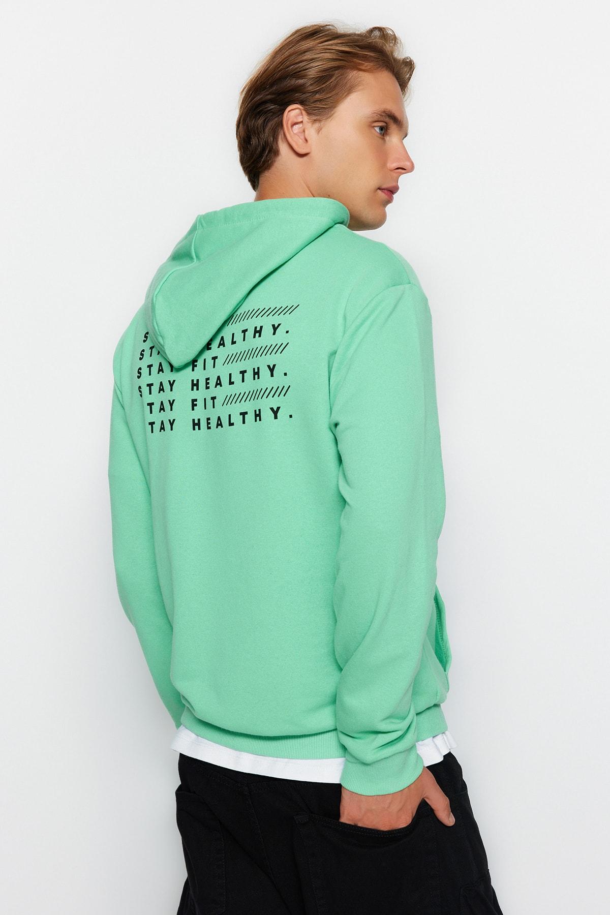 

Зеленая мужская толстовка с капюшоном и принтом обычного кроя TMNAW22SW1412..