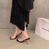 Women's 2025 Summer Square Toe Crystal Heeled Sandals - Black Rhinestone Slide