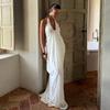 Sexy Loose Backless Sleeveless V-neck Pleated Long Halterneck Mesh Dress