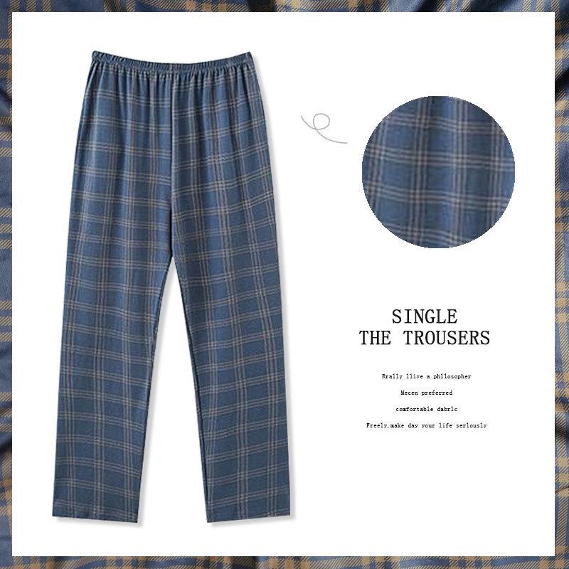 Men's Plus Size Long-Sleeve Plaid Cotton Pajamas for Spring & Autumn, Suitable for Outdoor Wear.