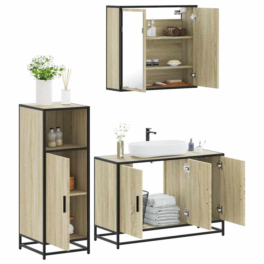 3 Piece Bathroom Furniture Set in Sonoma Oak Particleboard