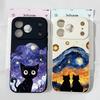 Retro Oil Painting Van Gogh Black Cat Phone Case For iPhone 15 17 Pro 16 14 13 12 11 XR XS Max 7 8Plus Black Silicone Cover Capa