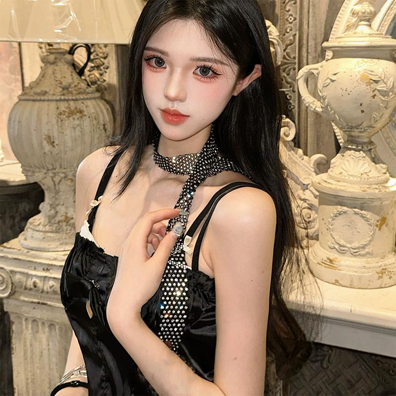 Cachecol Longo Brilhante Lenços de Pescoço Gravata Gargantilha Colar Para Mulheres Luxo Gravata Colar de Colarinho Joias