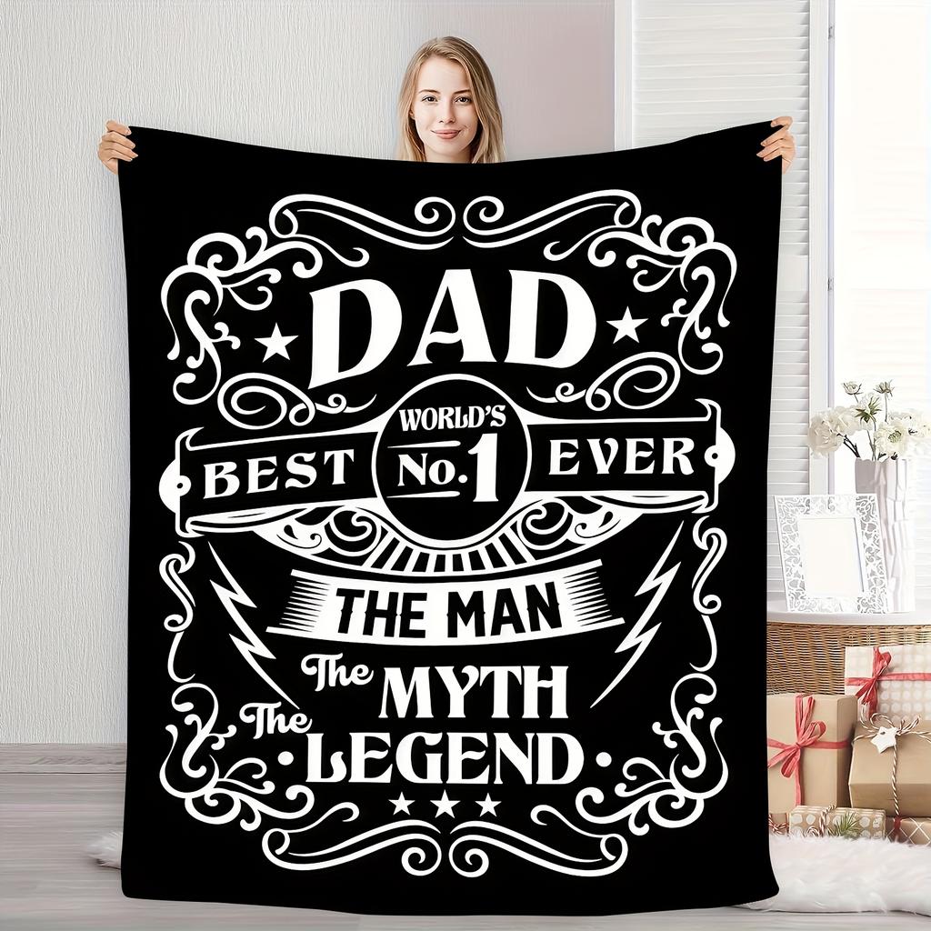 World's Best Dad "Man Myth Legend" Flannel Blanket, Soft Machine Washable Shawl-Style Bedcovering for Father's Day Gift