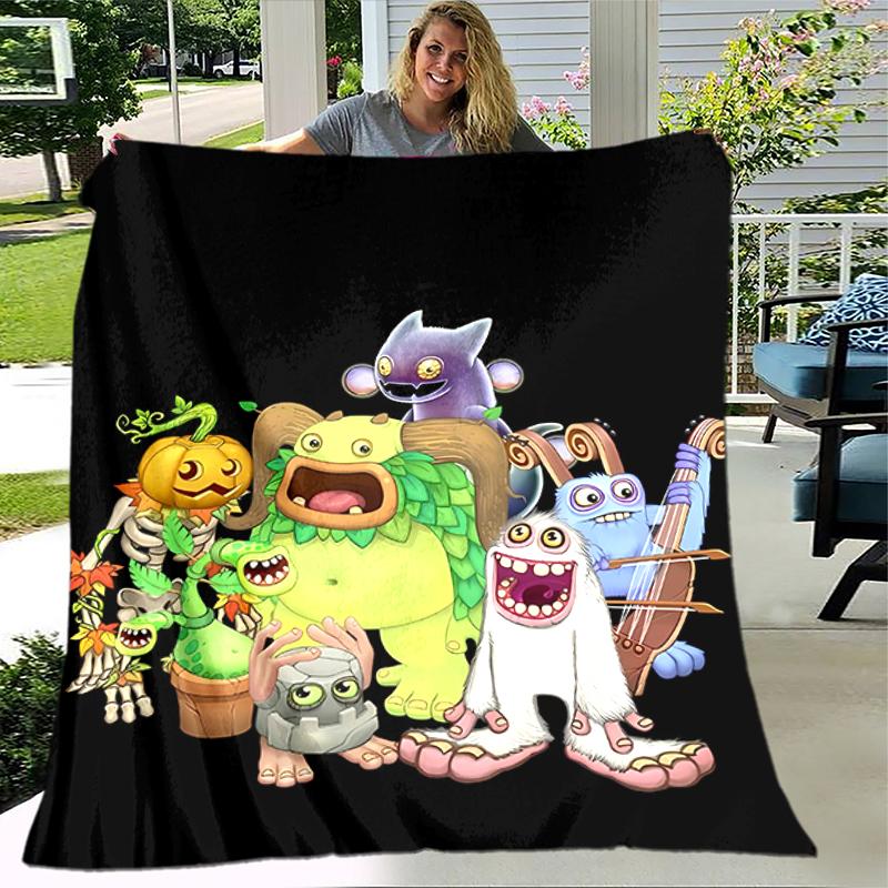 1 Stück Decke My Singing Monsters Aufdruck, Leichte Decke für Sofa, Bett - Weich & Warm, Geschenk für alle Jahreszeiten wie Weihnachten, Halloween