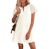 2025 Women Summer Short Dress V Neck Short Sleeve A Line Hollow Out Lace Ruffle Cute Casual Beach Party Dresses