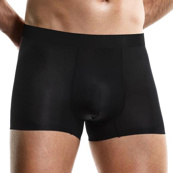 Men Boxer Underwear Mid-rise Elastic Waistband Solid Color Shorts Briefs Solid Color Ice Silk Summer Panties Daily Wear