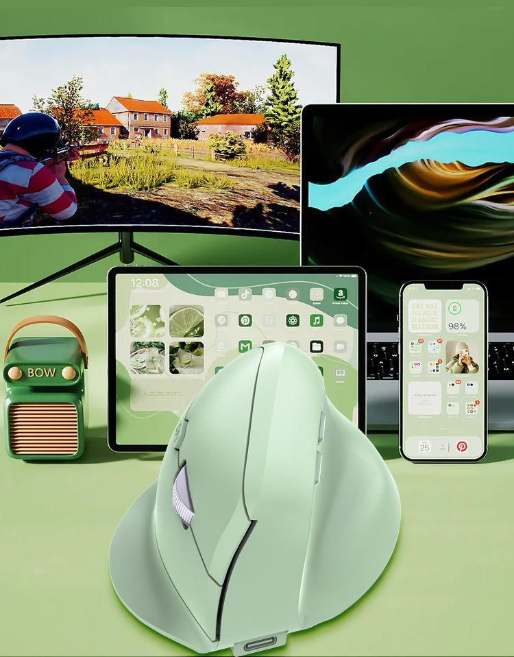 Ergonomic Wireless Bluetooth Dual-Mode Silent Vertical Mouse with Comfortable Grip for Convenient Office Use