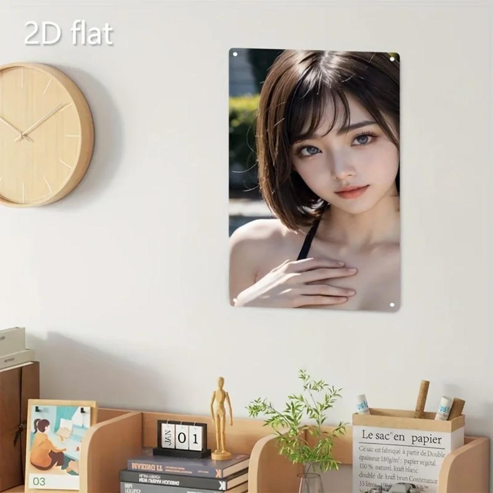 Anime Iron Wall Art Sign, Metal Female Portrait Decor for Home Bar Cafe Decor