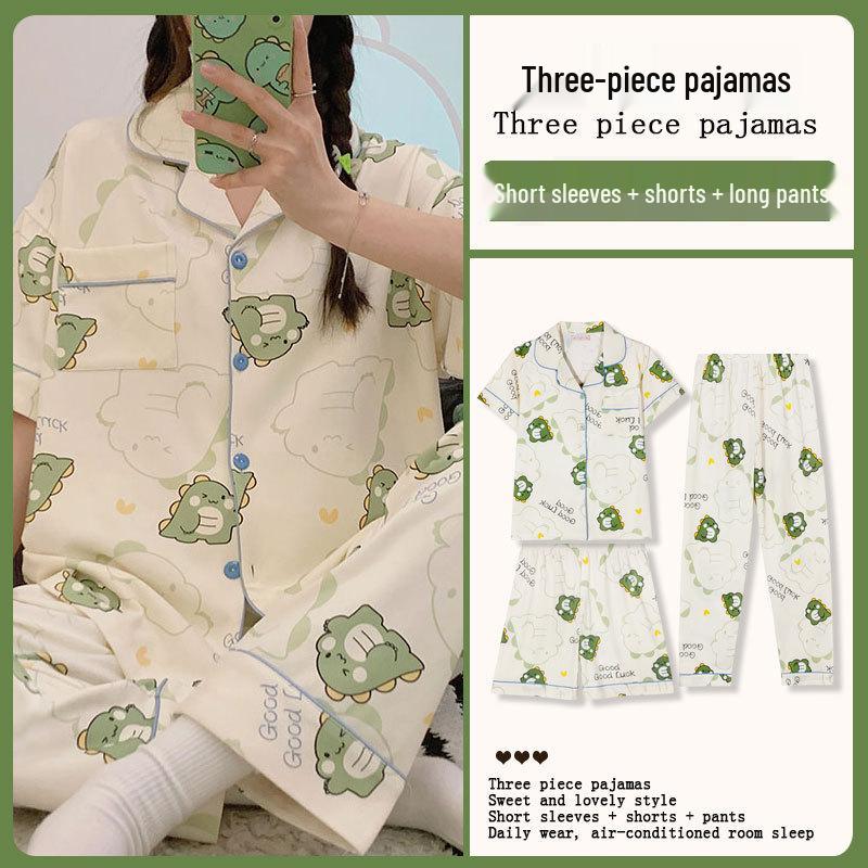 Summer Fashion Pajamas: Women's Short Sleeve Three-Piece Set with Cartoon Pacha Dog Design, Suitable for Home or Outdoors