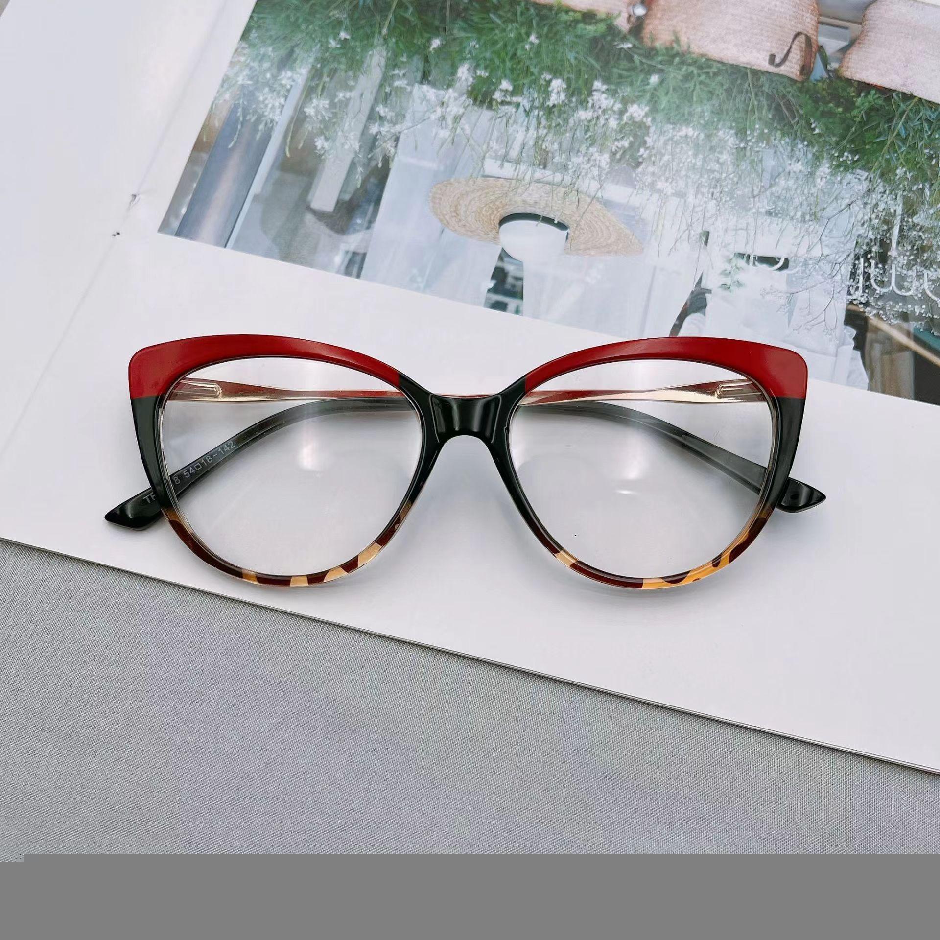 

Ретро тренд универсальные очки оправа анти-синий свет модные плоские очки персонализированные кошачий глаз леопардовый принт очки для женщин