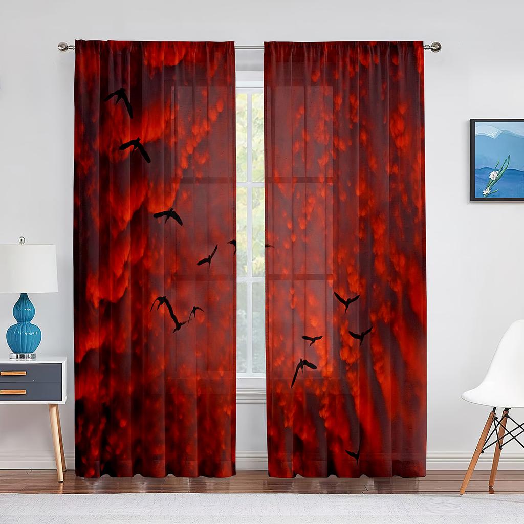 Vögel Fliegende Tiere Sonnenuntergang Himmel Transparente Vorhänge für Wohnzimmer Chiffon Voile Vorhang Schlafzimmer Küche Tüllvorhang Fenstervorhänge