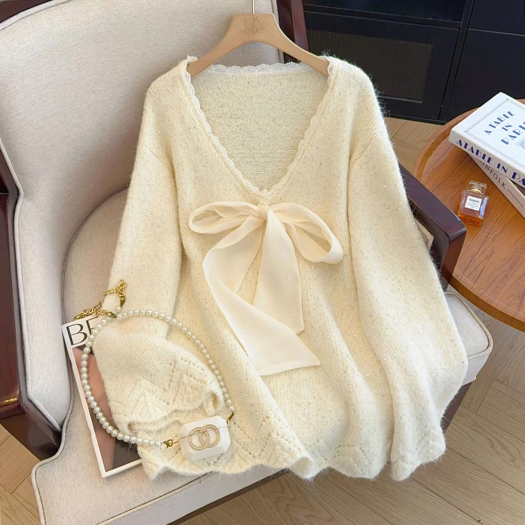 Sweater for Women Winter Thickened V Neck Pullover Warm Knitted Stretchy Long Sleeve Oversize Jumper Sweater Tops