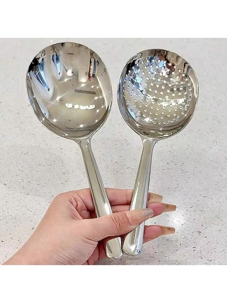 Single Stainless Steel Serving Spoon with Drain Holes, Heat Insulated Handle Design, Multifunctional Kitchen Ladle for Soup & Ri