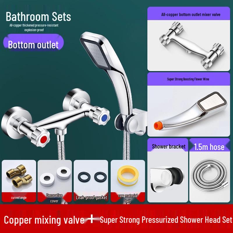 Allcopper And Handle Dual Shower Bath Faucet With Hotcold Mixer Valve