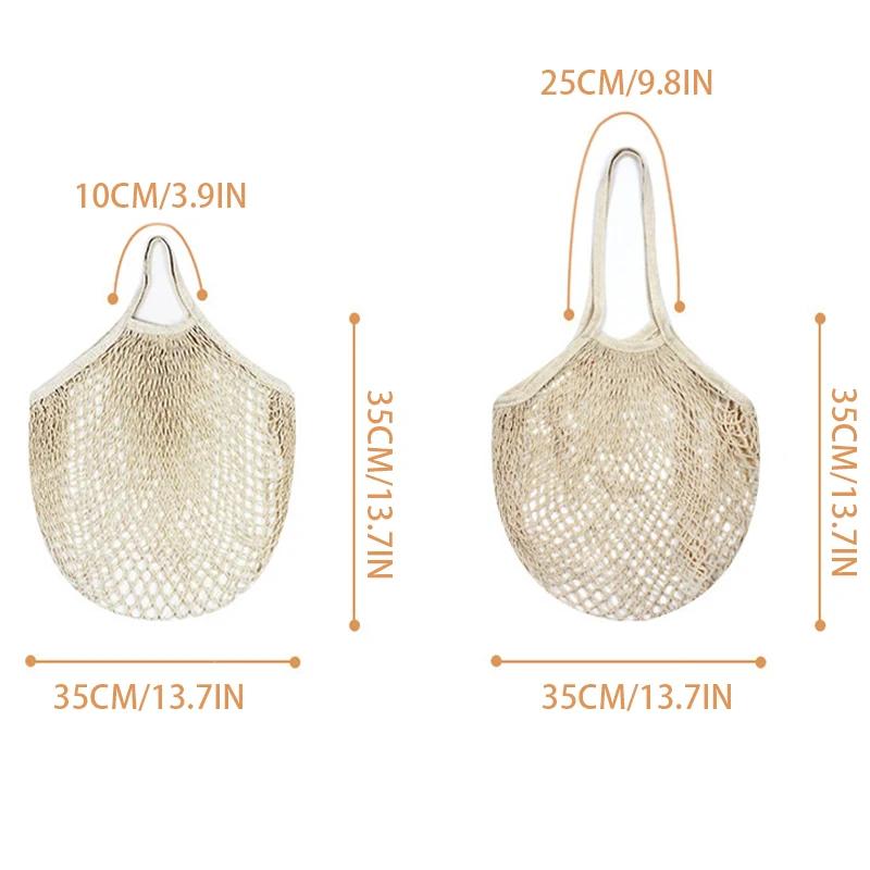 Reusable Mesh Grocery Bags, Long Handle Produce Bags, Fruit & Veggie Storage, Woven Mesh Pocket Hollowed Out Kitchen Storage