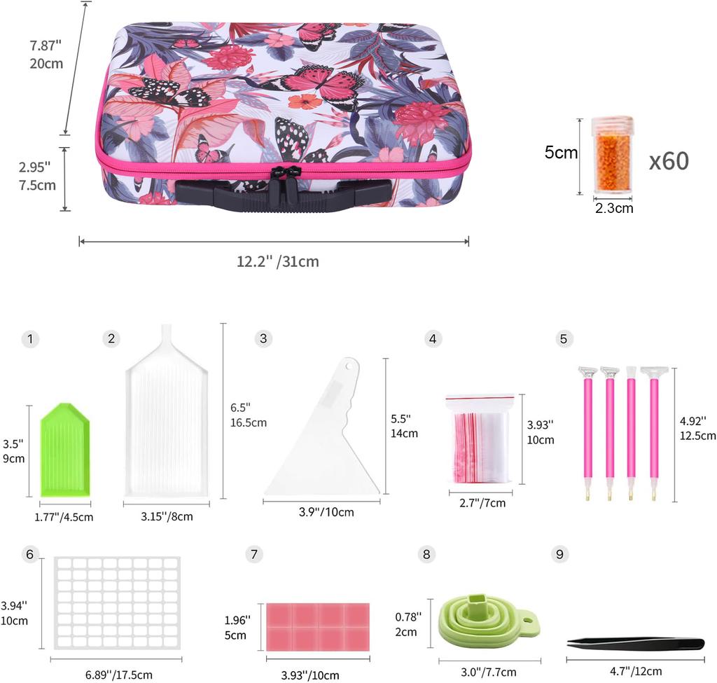60 Bottles Diamond Painting Storage Container Case with Color Number Labels Stickers and Funnel Beads Storage Box Organizer Tool