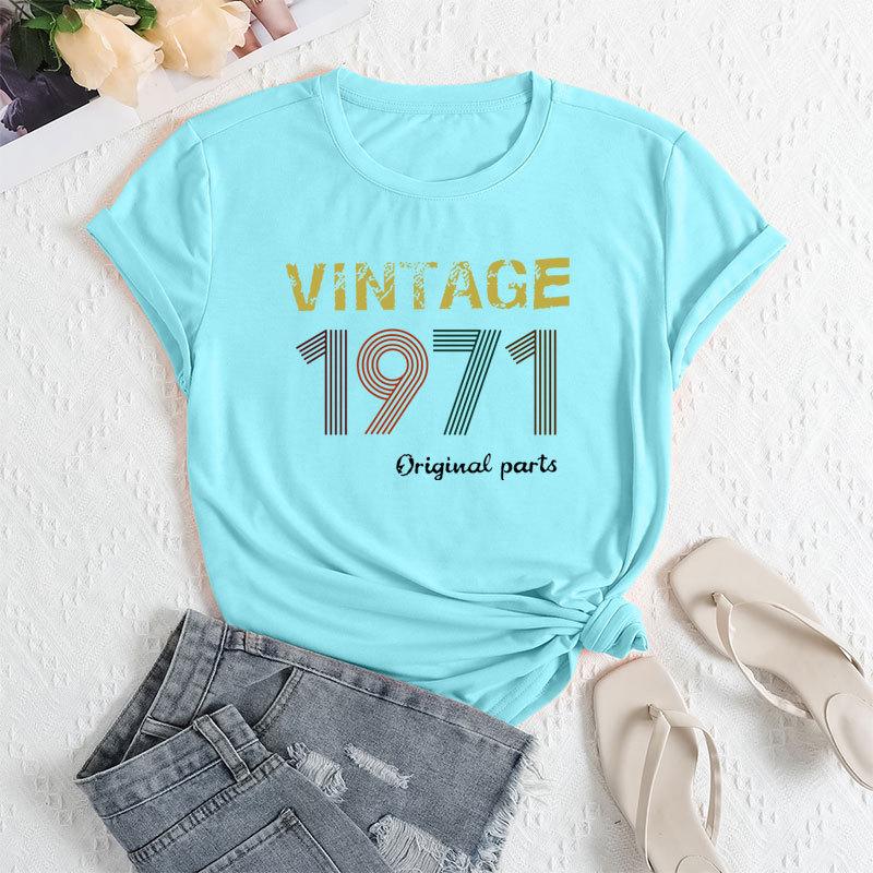 Summer Women's Fashionable Digital Short Sleeved Casual Loose Cotton Round Neck Top