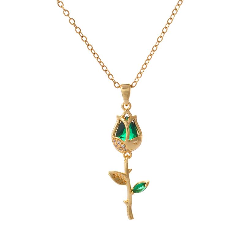 Leichter Luxus Edelstahl Tulpen Anhänger Halskette für Damen Elegante Goldfarbene Kette Blumen Halskette Mädchen Glücksschmuck Geschenk