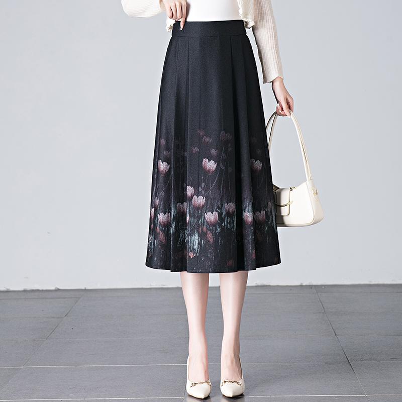 

Брендовая юбка миди А-силуэта с высокой талией - Коллекция Осень/Зима 2025, Стройнящая, с большим подолом для женщин XL (110-120 catties)