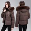 Winter fur collar hooded short cotton clothes women's loose drawstring waist bread clothes thickened warm cotton clothes