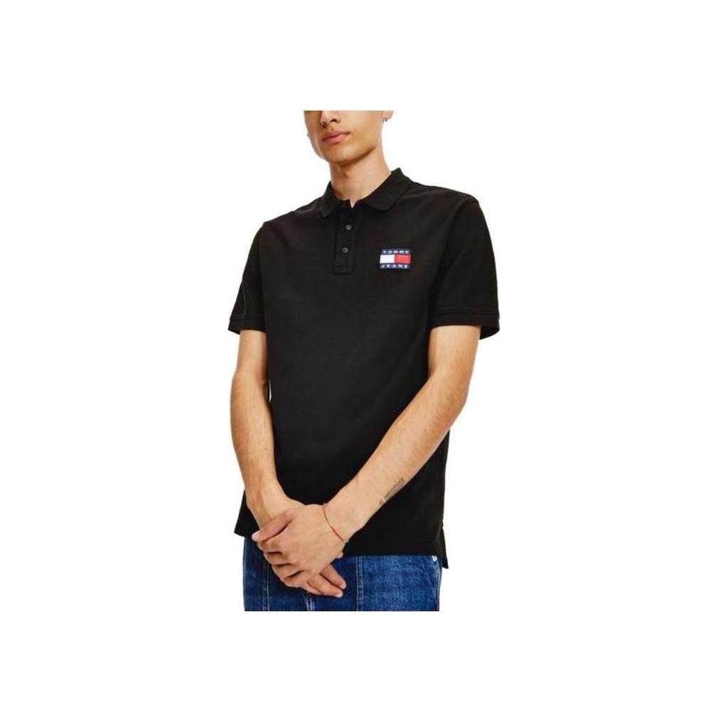 Tommy Hilfiger Solid Color Printed Short Sleeve Polo Shirt Men Tops Black 78J6341-001