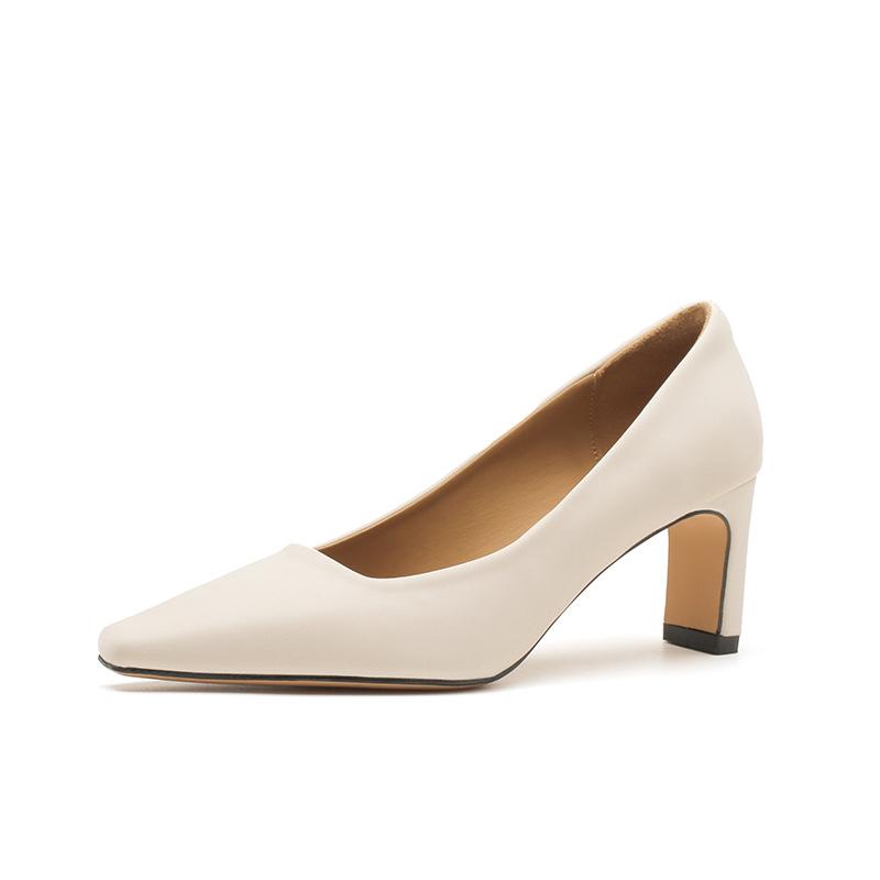Schuhe Damen Frühling und Herbst neu dicker Absatz eckige Spitze Satin High Heels Temperament elegant Pendler professionell einzelne Schuhe