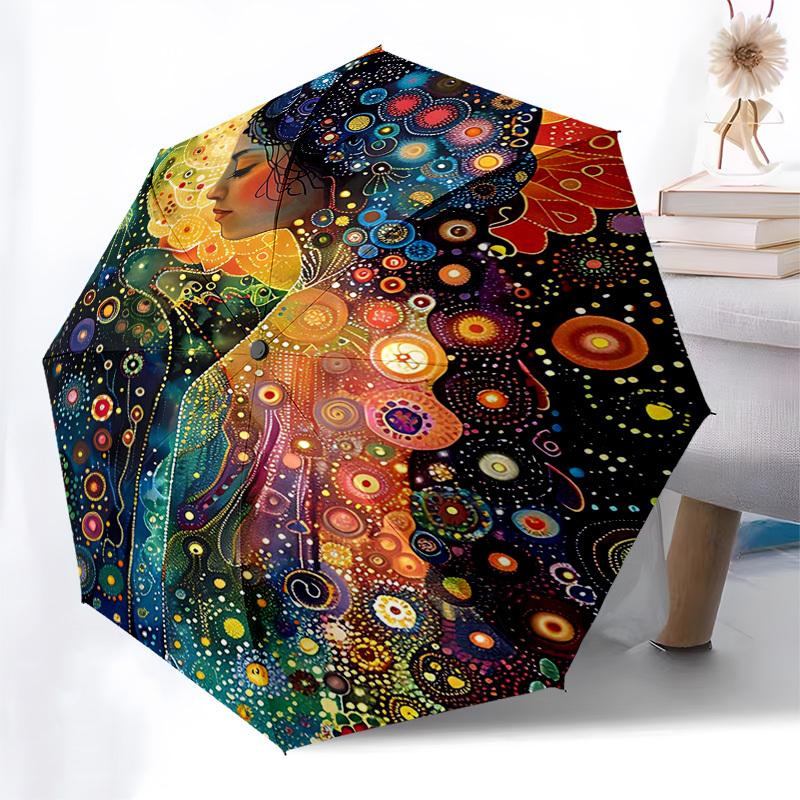 

1pc Colorful Floral Automatic Opening/Closing Umbrella, Portable Tri-Fold Design with Iron Frame, Perfect for Outdoor Use, Festive Gifts, Travel, Dail