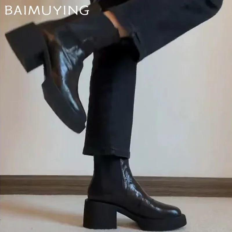 Botine pentru femei cu platformă groasă, cu toc mijlociu, pantofi de designer, pantofi de designer, la modă de iarnă, pantofi clasici gotici.