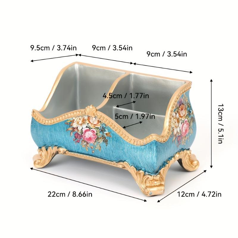 PGY Vintage Floral Resin Storage Box Ornament with Golden Accents Retro Remote Control Box Holder Desk Organizer Home Decoration