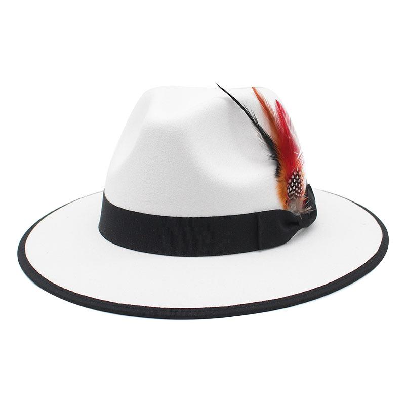 Black Hemmed Woolen Top Hat Feather Jazz Hat