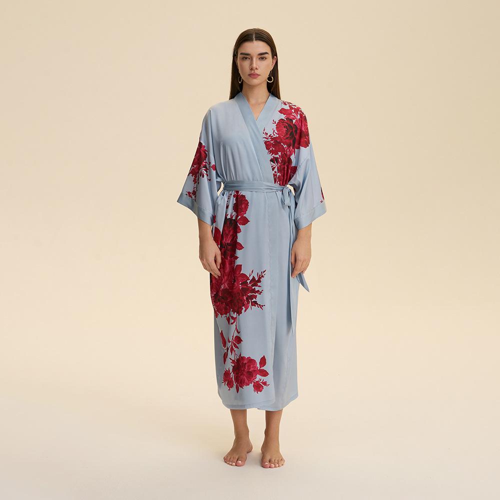 Yaoting Satin Plus Size Women's Long Sleeve Pajamas and Bathrobe Set - Spring/Fall Collection WP5021