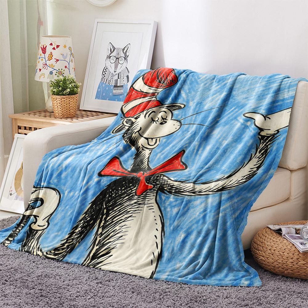 The Cat in the Hat Print Flannel Blanket, High quality Comfortable for All Seasons, Home Decor, Warmth and Comfort
