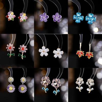 925 Silbernadel Blume Kristall Ohrringe, Koreanischer Stil High-End Zirkon Stecker, Süßes Dopamin-Design für Frauen