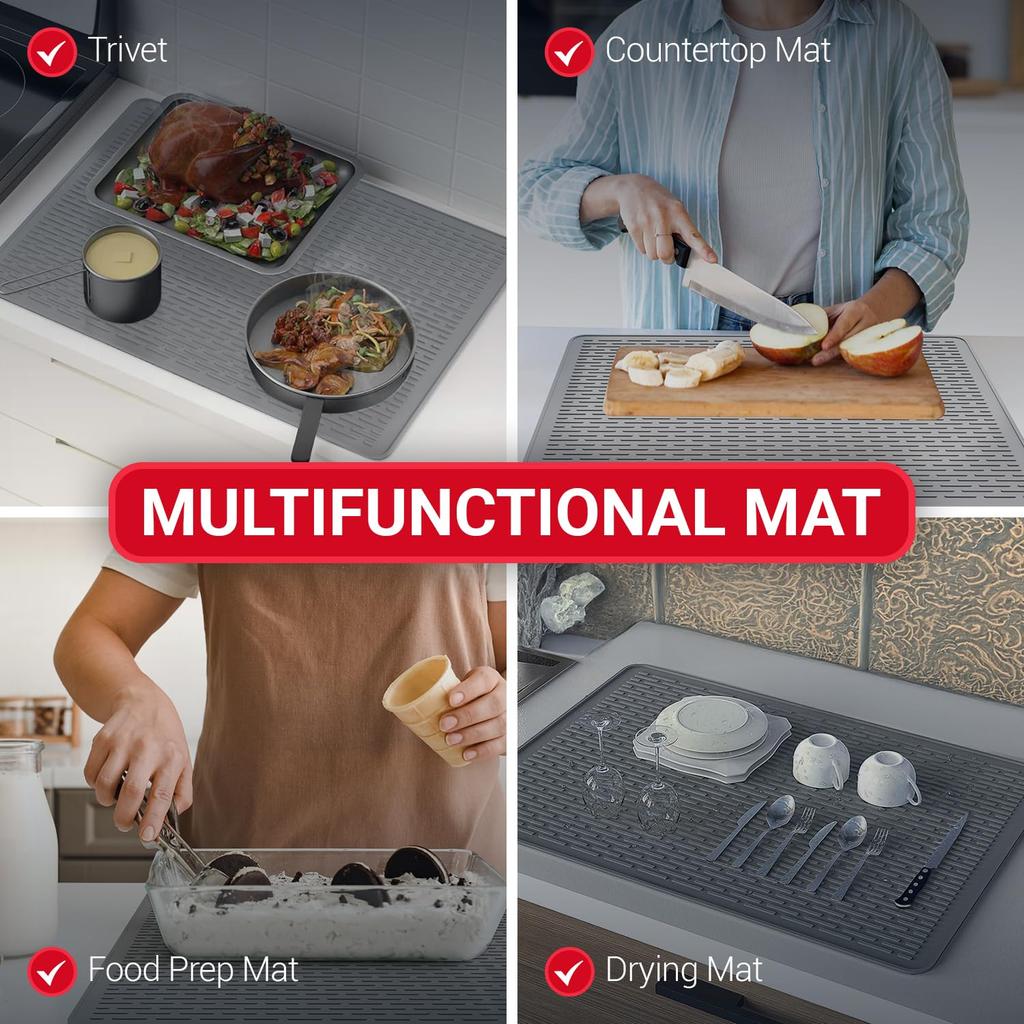 Stove Top Cover for Electric Stove -Silicone Stove Mat for Glass Top Heat-Resistant Cover Protector Dish Drying Mats For Kitchen