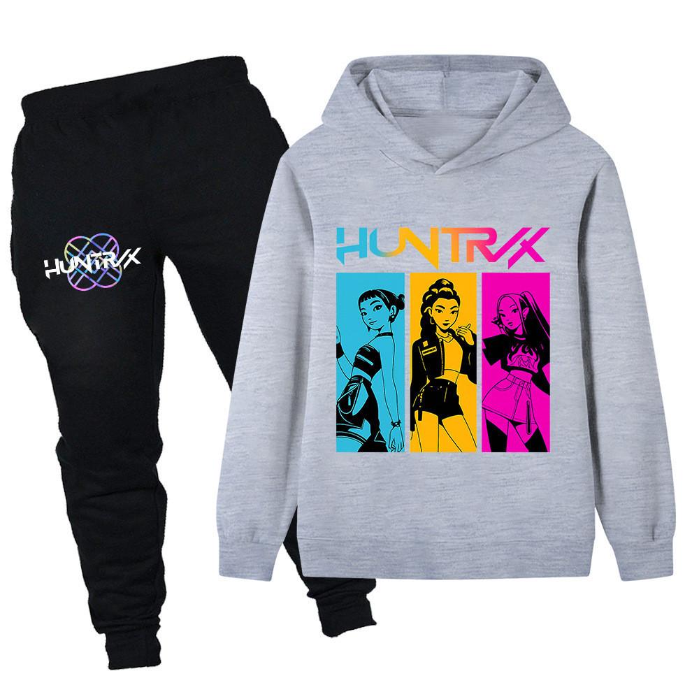 PB1203 Kinder Jungen Mädchen Kpop Mira Zoey Rumi Druck Langarm Kapuzenpullover Hose Hosen Kleidersets