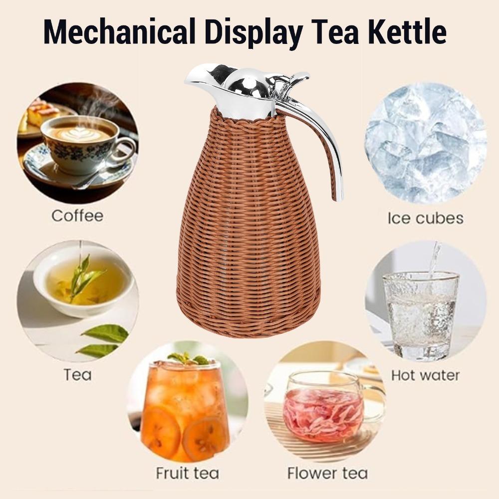 1.5L Capacity Thermal Coffee Carafe Triple Walled Woven Rattan Carafe For Coffee Shop