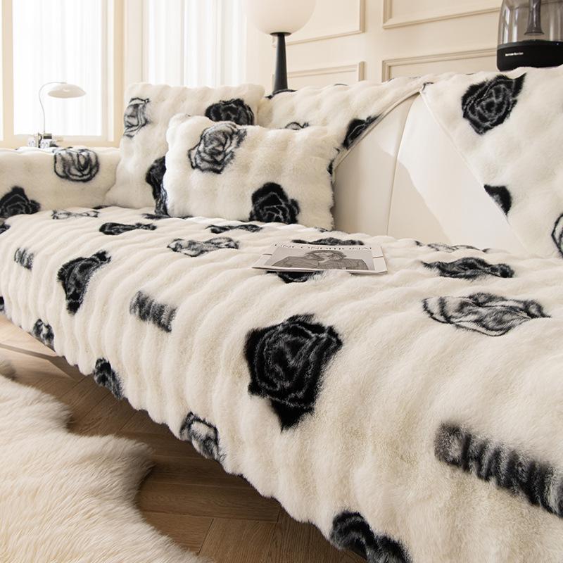 New Product Rabbit Plush Sofa Cushion Winter Thickened Non-Slip Seat Cushion Cream Wind Leather Sofa Cover Cover Cloth Towel
