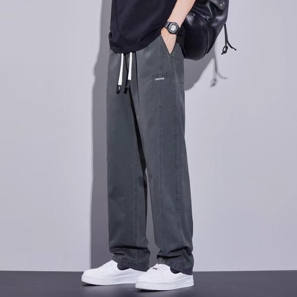 Cotton Casual Pants Men's New Summer American Wide-leg Pants Wide Elastic Waist Straight Ice Silk Sports Pants