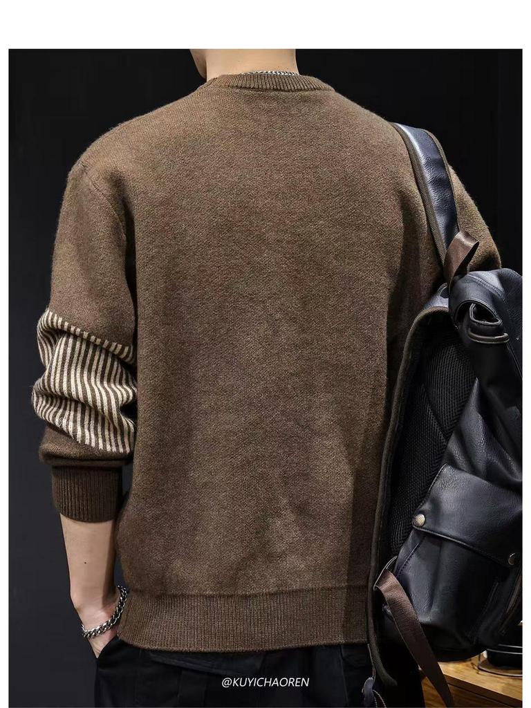 Herren Retro Patchwork Colorblock Strickpullover – Lockerer Casual Winterstil